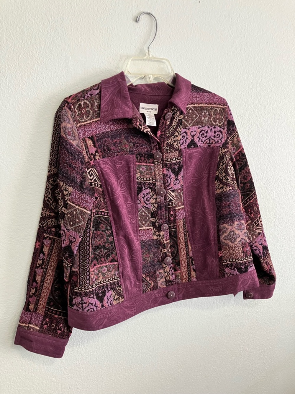Breckenridge Petite Size M Long Sleeve Tapestry Purple Motif Jacky